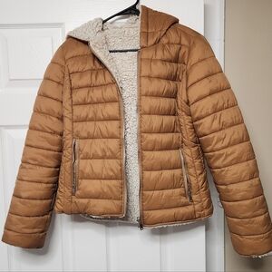 Tan Puffer Jacket with Sherpa Lining